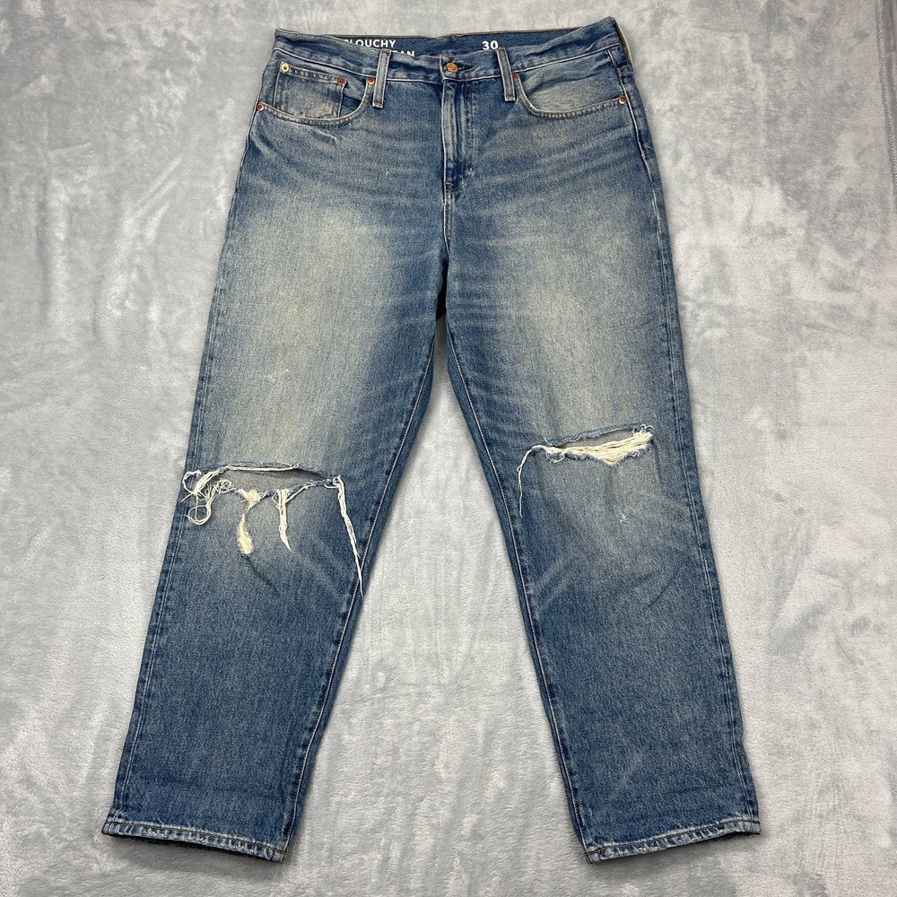 J.CREW Slouchy Boyfriend Jeans Women 30 (34x28) Blue Y2k Distressed Straight Leg